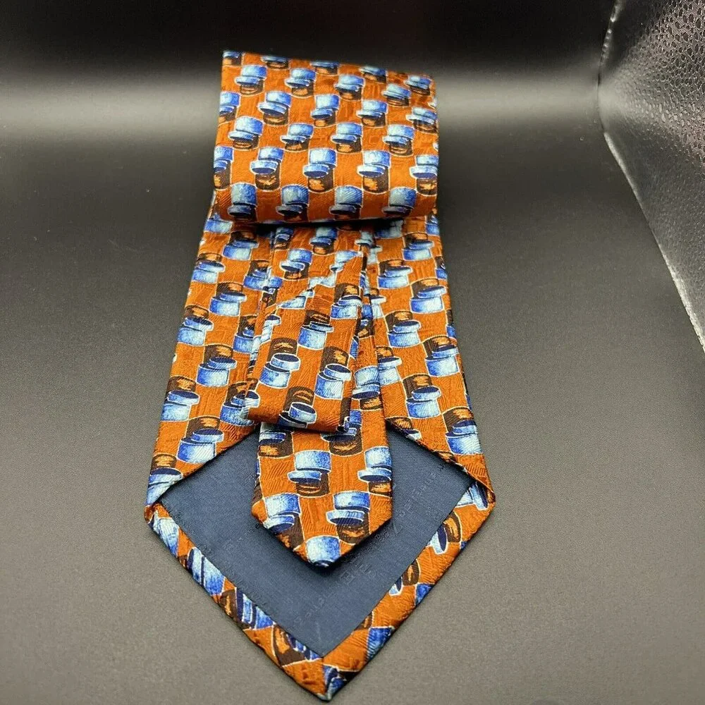 Ermenegildo‎ Zegna 100% Silk Neck Tie ~ Burnt Orange with Blue Cans ? 58